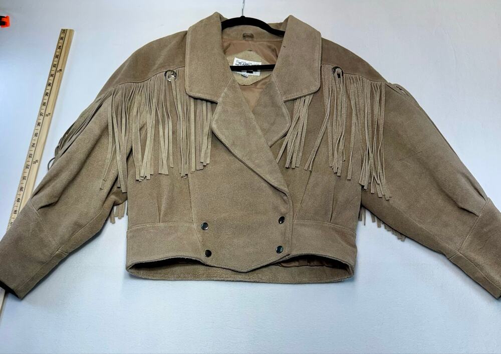 VTG 80's dessert festival western Gothic boho suede leather jacket with fringe